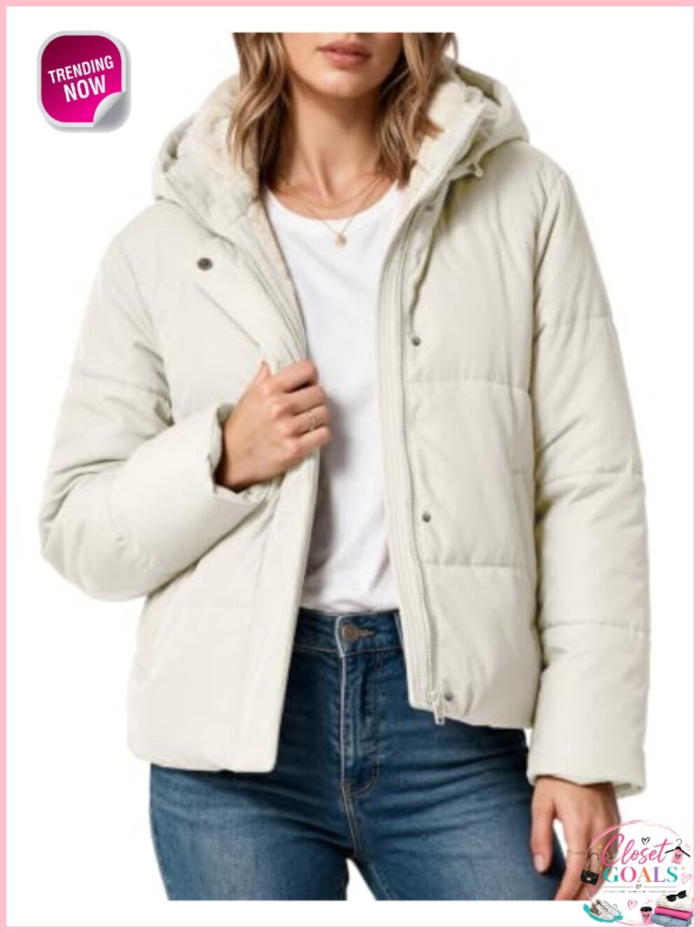 Womens Cropped Puffer Jacket Fleece Lined Hooded Quilted Warm Coat